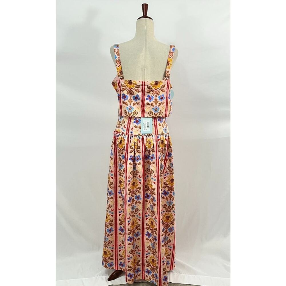HILL HOUSE Sz XL 2pc Kate Midi Skirt Clara Crop Top Set Floral Block Stripe NWT - Picture 2 of 13